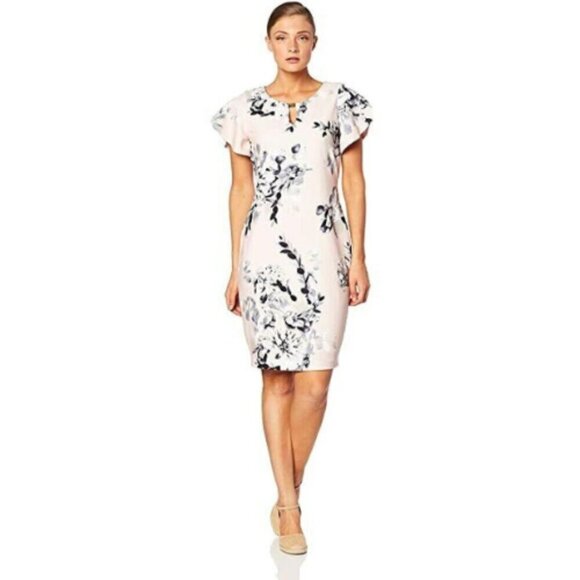 Calvin Klein Dresses & Skirts - Calvin Klein Womens 2 Floral Ruffle Sleeve Sheath Dress Pink Color